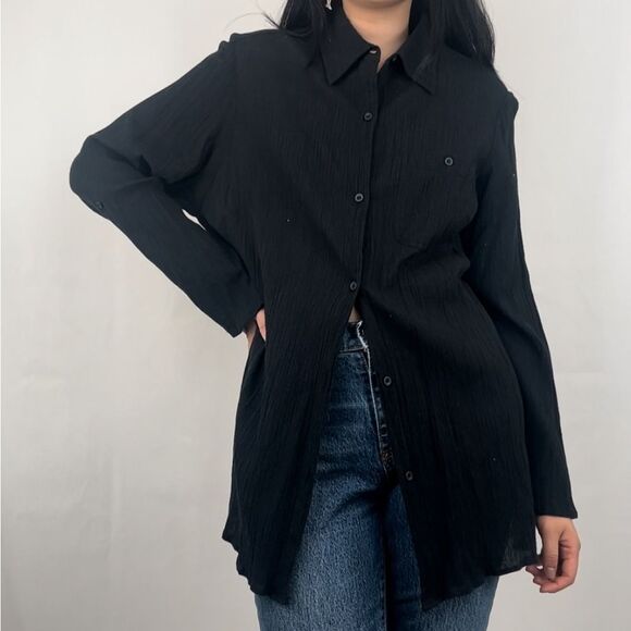 Liz Claiborne Black Linen Like Long Shirt - Picture 1 of 8
